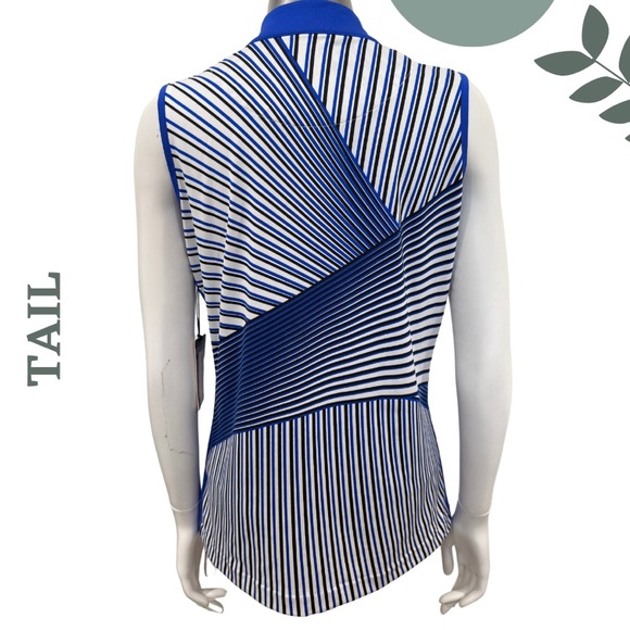 Tail UPF 50+ Sleeveless Golf Top in Modern Stripe Design Blue & White Medium - Picture 6 of 10